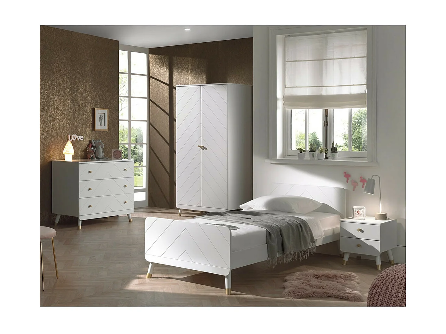 TINY WHITE - Commode 3 Tiroirs Motif Graphique