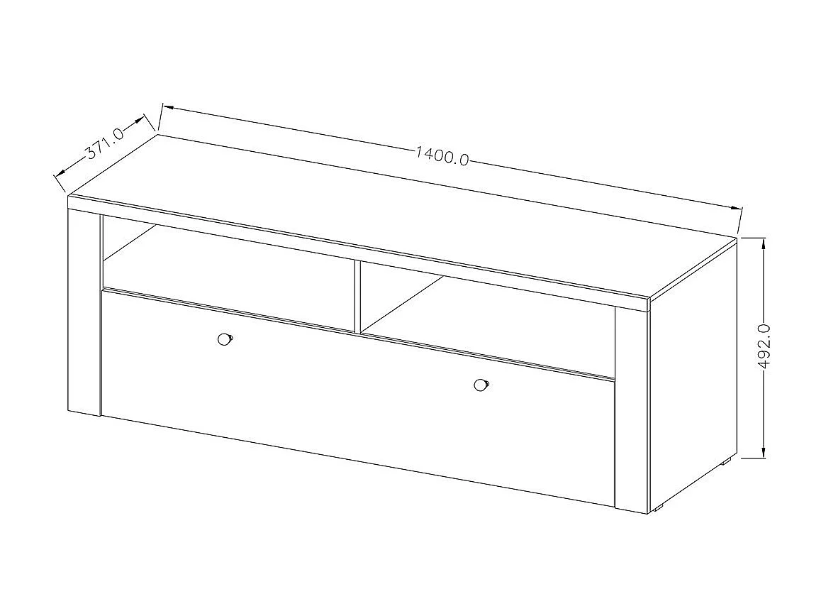 Meuble TV 140cm collection SANTIAGO. Couleur chêne. 1 Porte