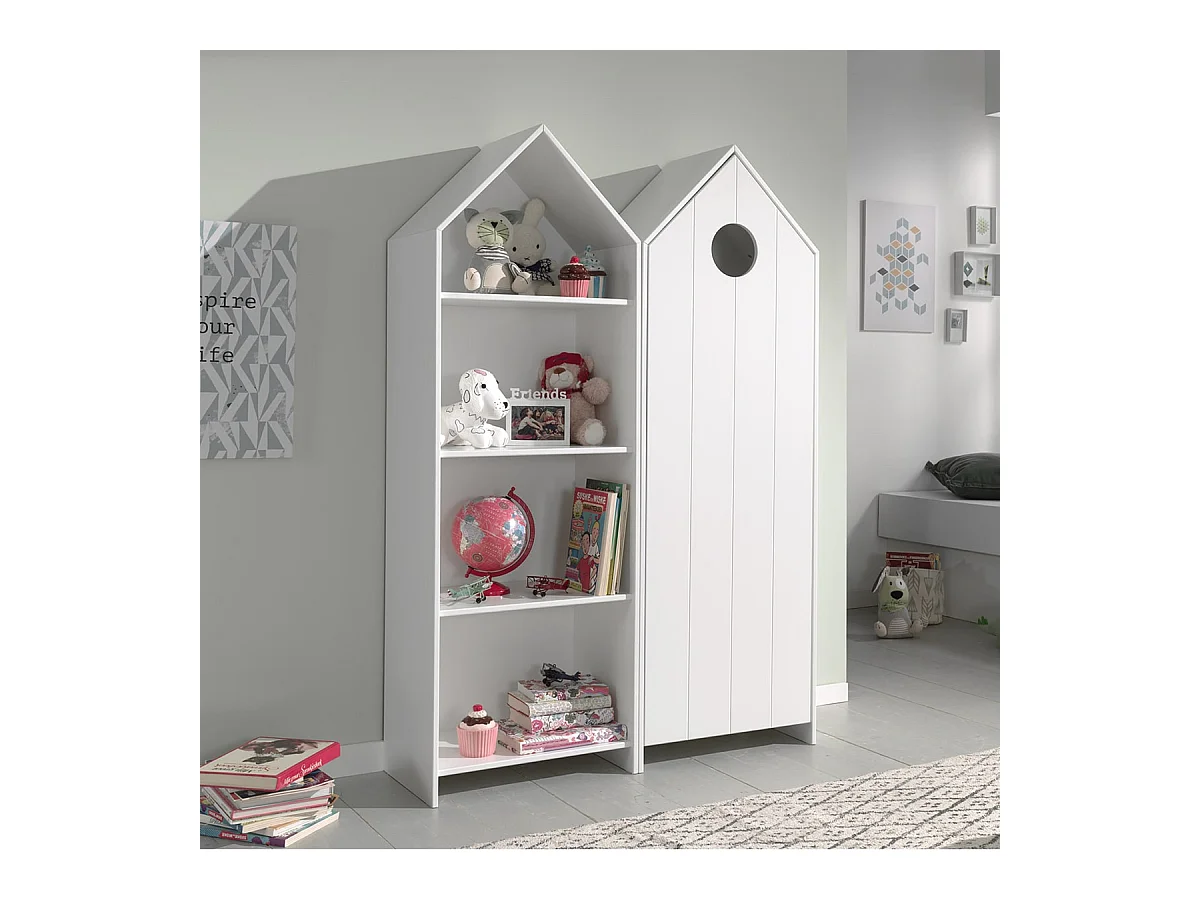 HAVRE - Pack Bibliothèque + Armoire 1 Porte Blanche
