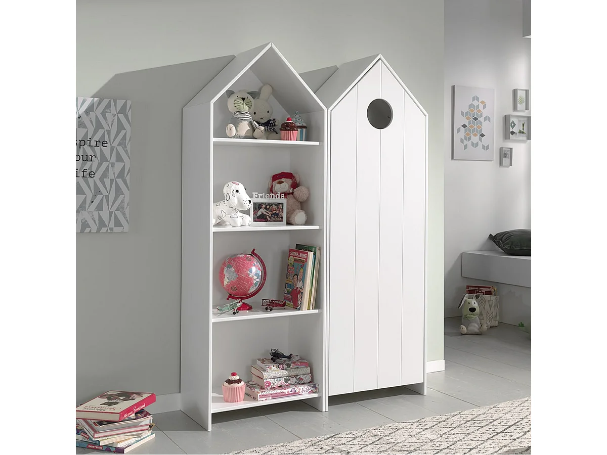 HAVRE - Pack Bibliothèque + Armoire 1 Porte Blanche