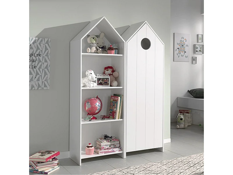 HAVRE - Pack Bibliothèque + Armoire 1 Porte Blanche