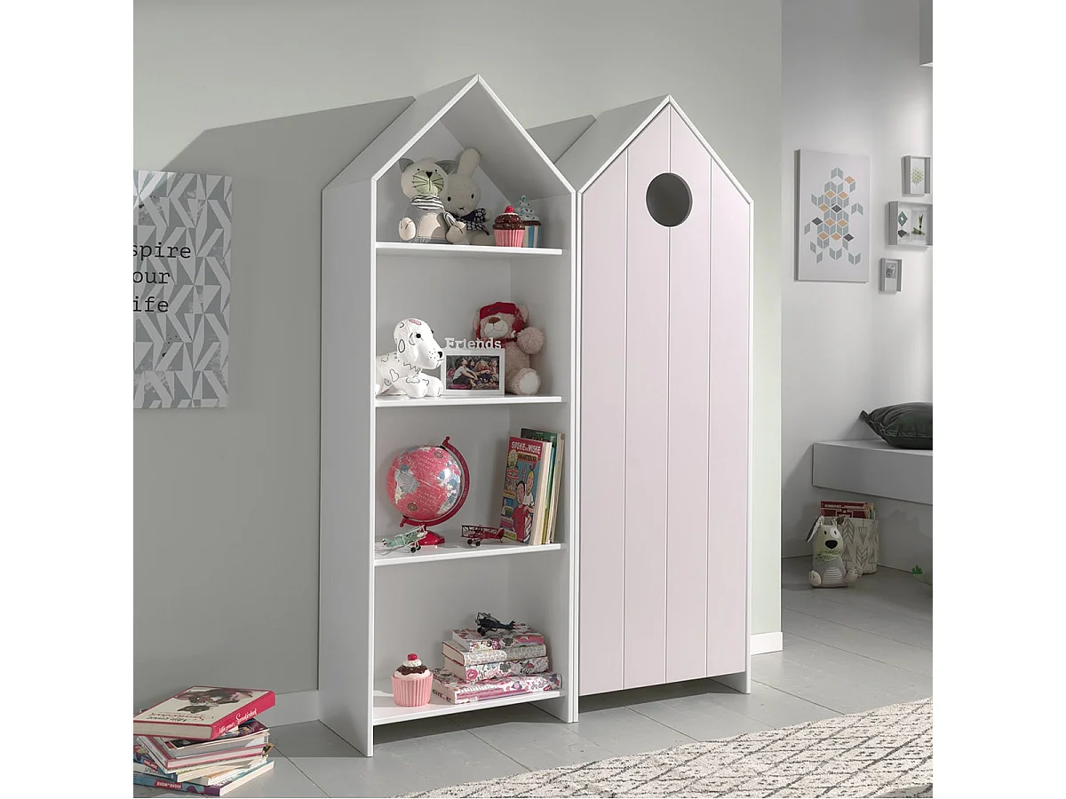 HAVRE - Pack Bibliothèque + Armoire 1 Porte Rose