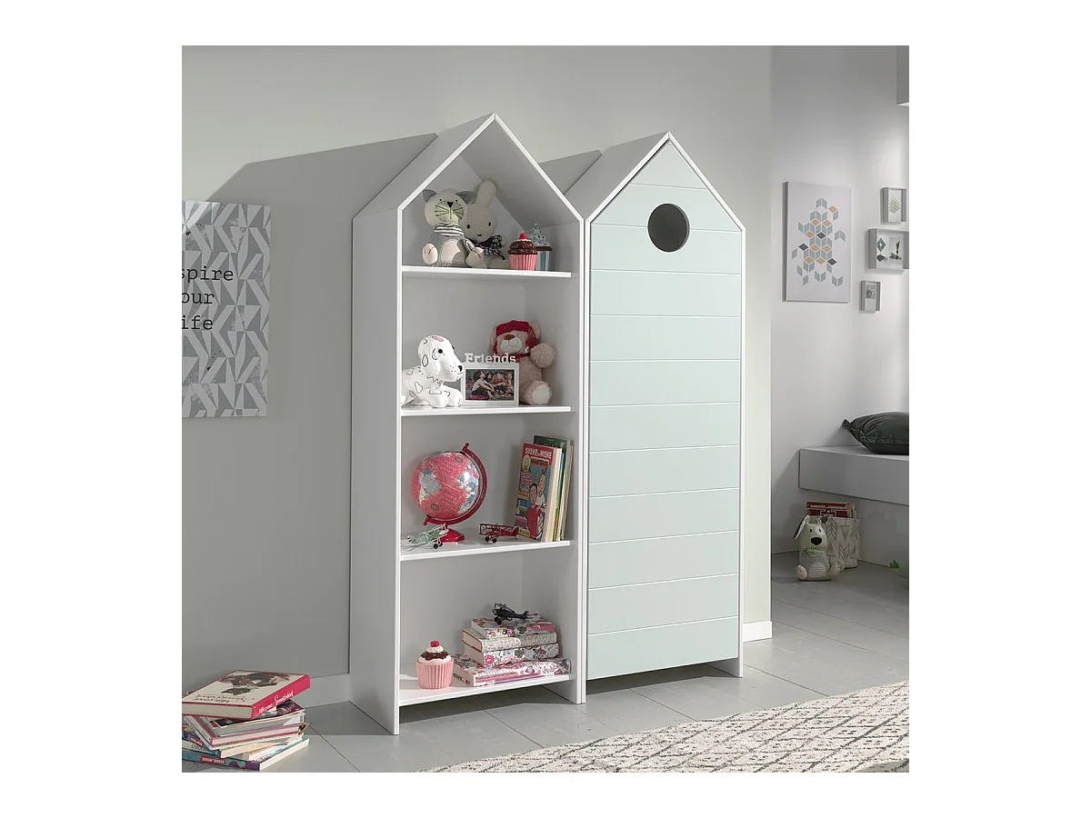 HAVRE - Pack Bibliothèque + Armoire 1 Porte Vert Menthe