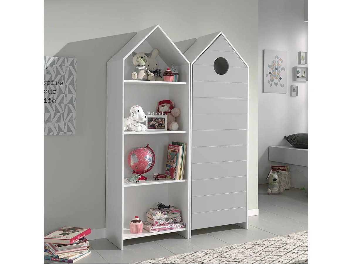 HAVRE - Pack Bibliothèque + Armoire 1 Porte Grise