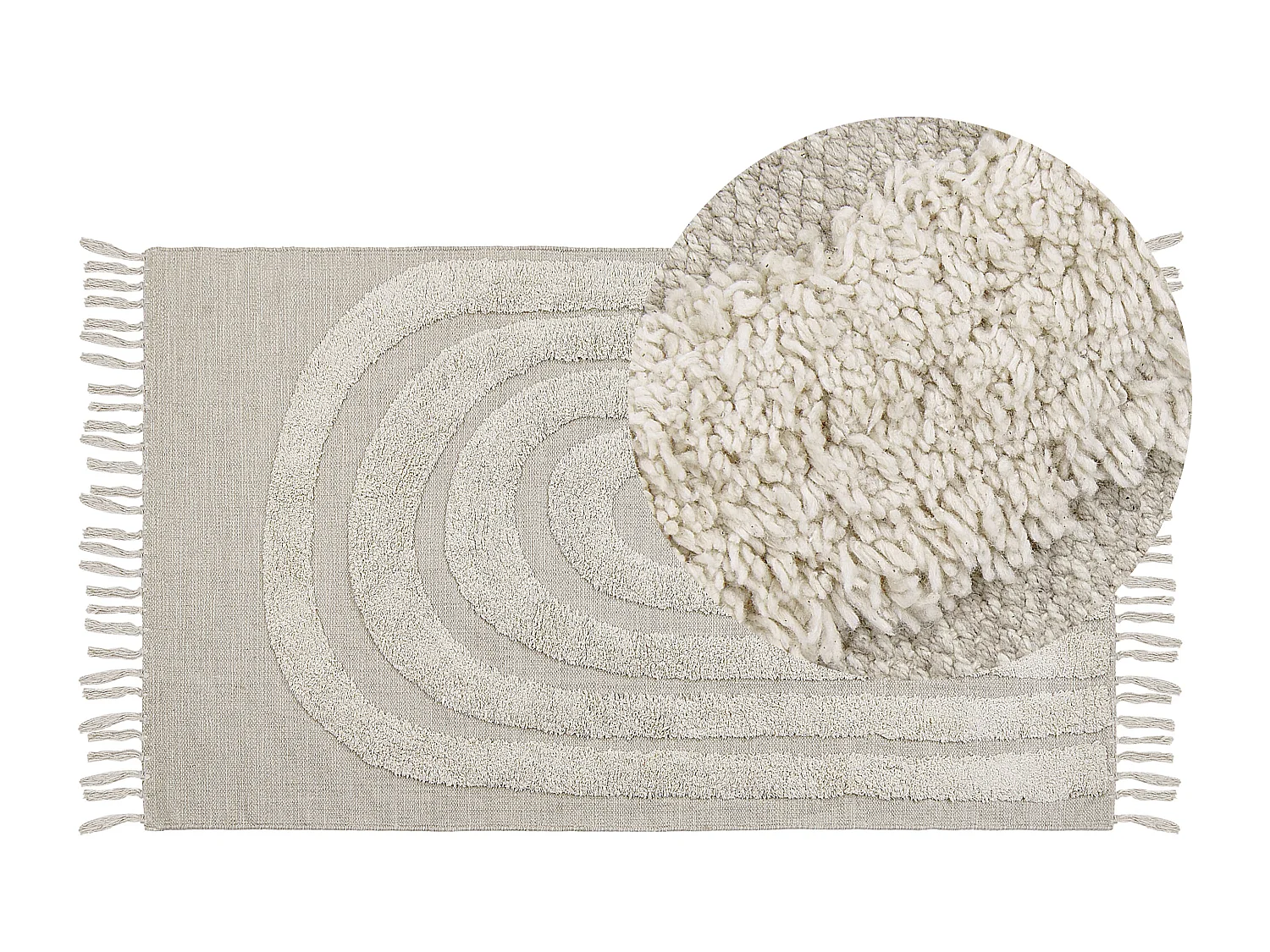 Teppich Baumwolle beige 80x150 cm Fransen geometrisches Muster Kurzflor Hakkari