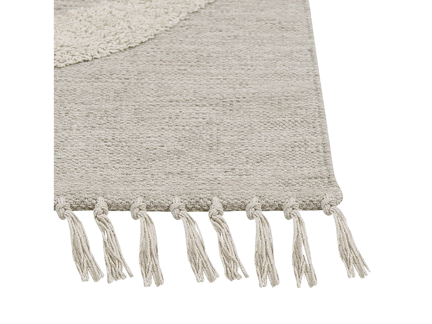 Teppich Baumwolle beige 80x150 cm Fransen geometrisches Muster Kurzflor Hakkari