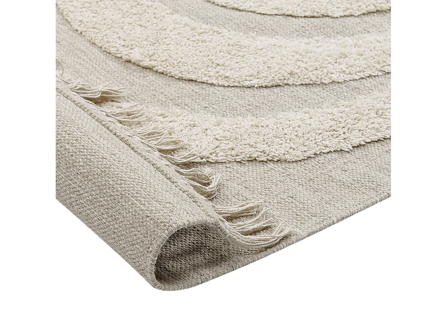 Teppich Baumwolle beige 80x150 cm Fransen geometrisches Muster Kurzflor Hakkari