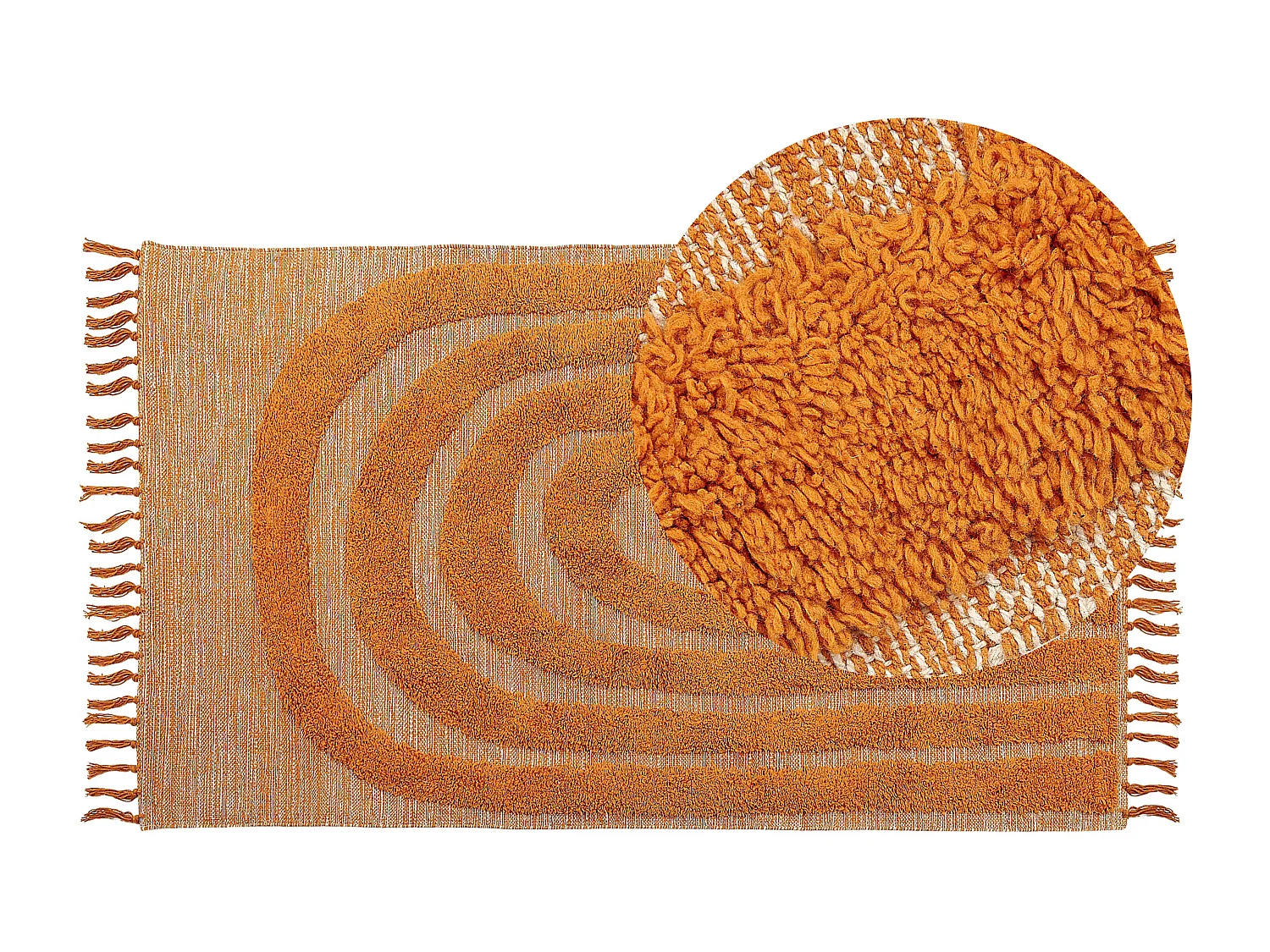 Teppich Baumwolle orange 80 x 150 cm geometrisches Muster Fransen Kurzflor HAKKARI