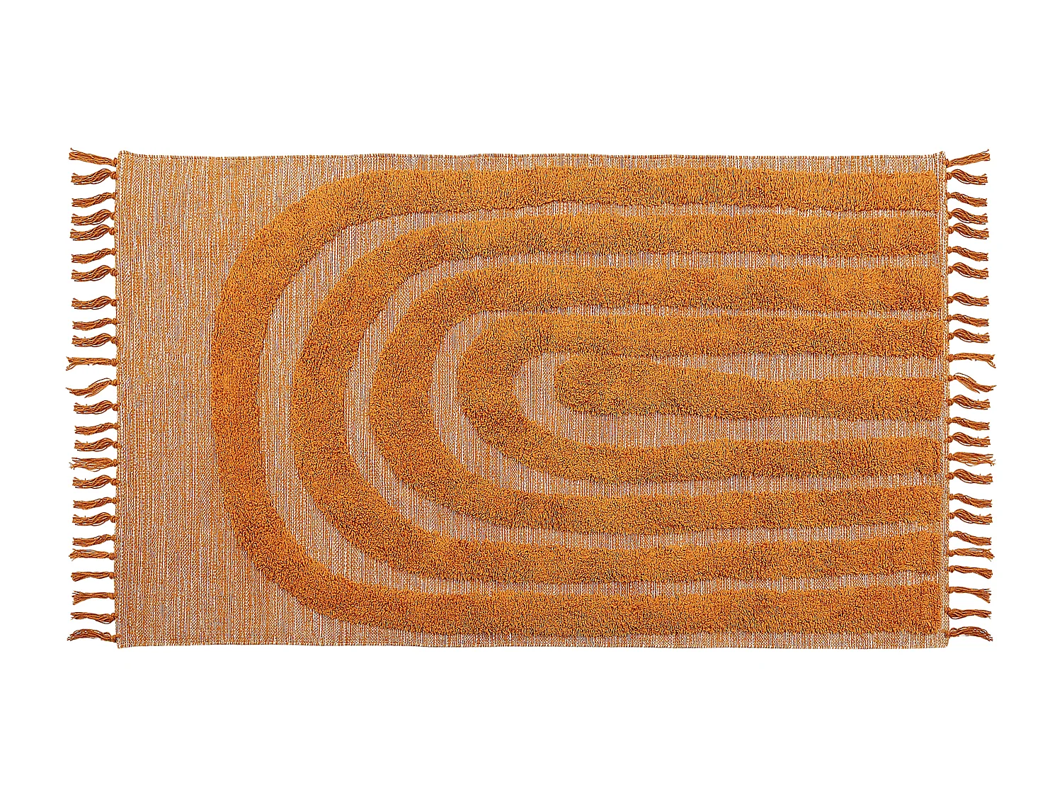 Teppich Baumwolle orange 80 x 150 cm geometrisches Muster Fransen Kurzflor HAKKARI