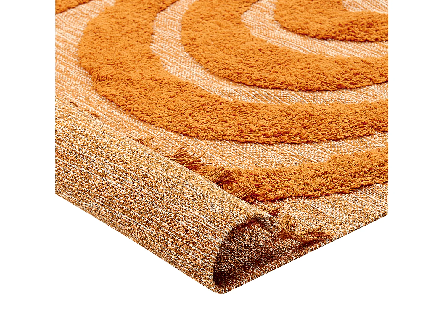 Teppich Baumwolle orange 80 x 150 cm geometrisches Muster Fransen Kurzflor HAKKARI