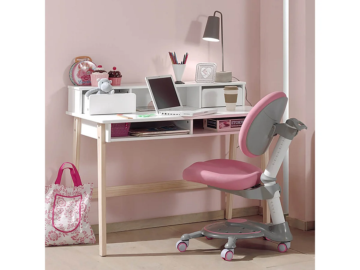 BODHI WHITE - Bureau 2 Tiroirs + Niches Blanc et Bois