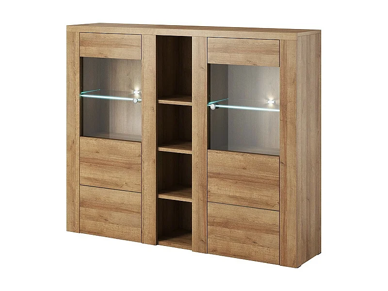 Design-Vitrinenschrank mit 2 Türen für das Wohnzimmer, Eichenfarbe. Kollektion SANTIAGO.