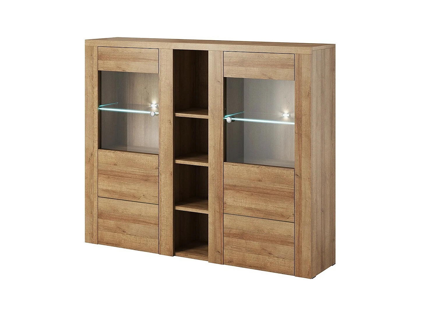 Design-Vitrinenschrank mit 2 Türen für das Wohnzimmer, Eichenfarbe. Kollektion SANTIAGO.