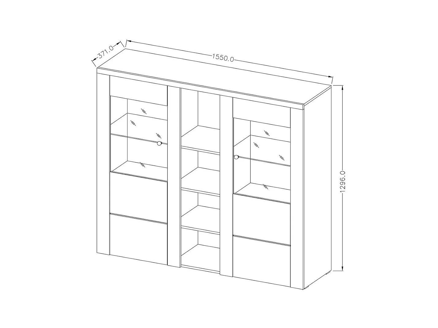 Design-Vitrinenschrank mit 2 Türen für das Wohnzimmer, Eichenfarbe. Kollektion SANTIAGO.