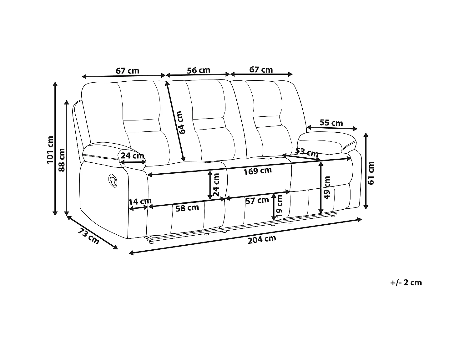 Sofá reclinable eléctrico BERGEN Terciopelo Arena con puerto USB 3 plazas
