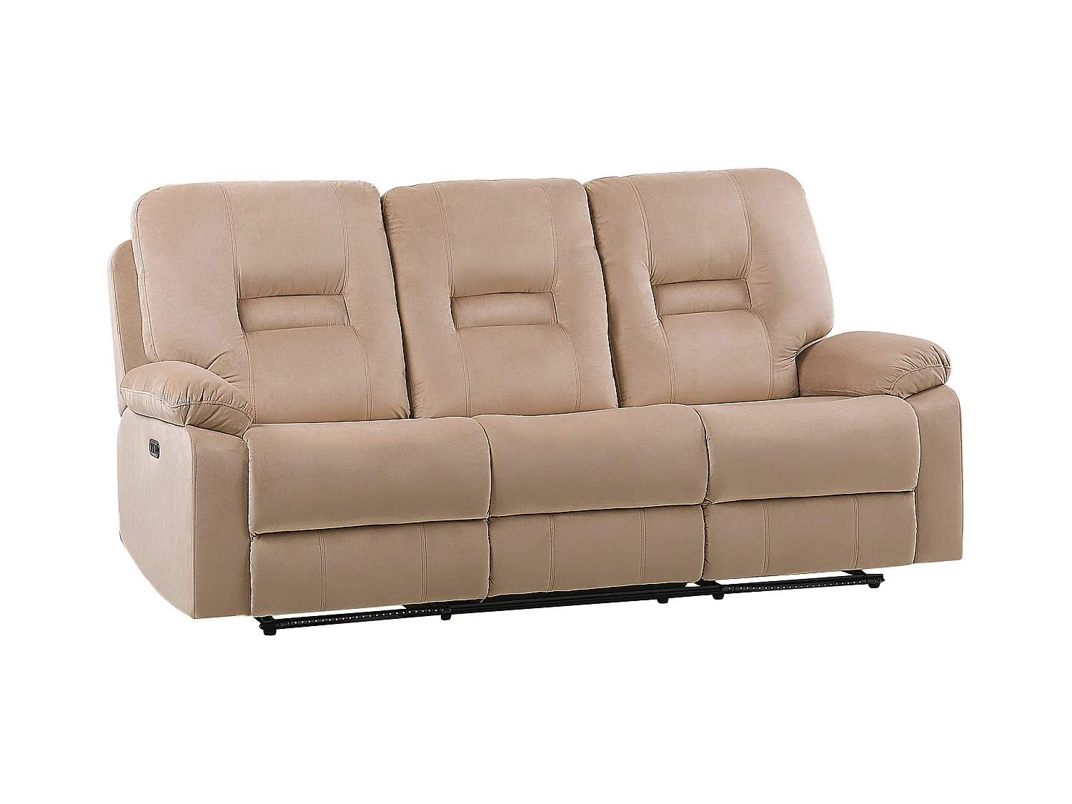 Sofá reclinable eléctrico BERGEN Terciopelo Arena con puerto USB 3 plazas