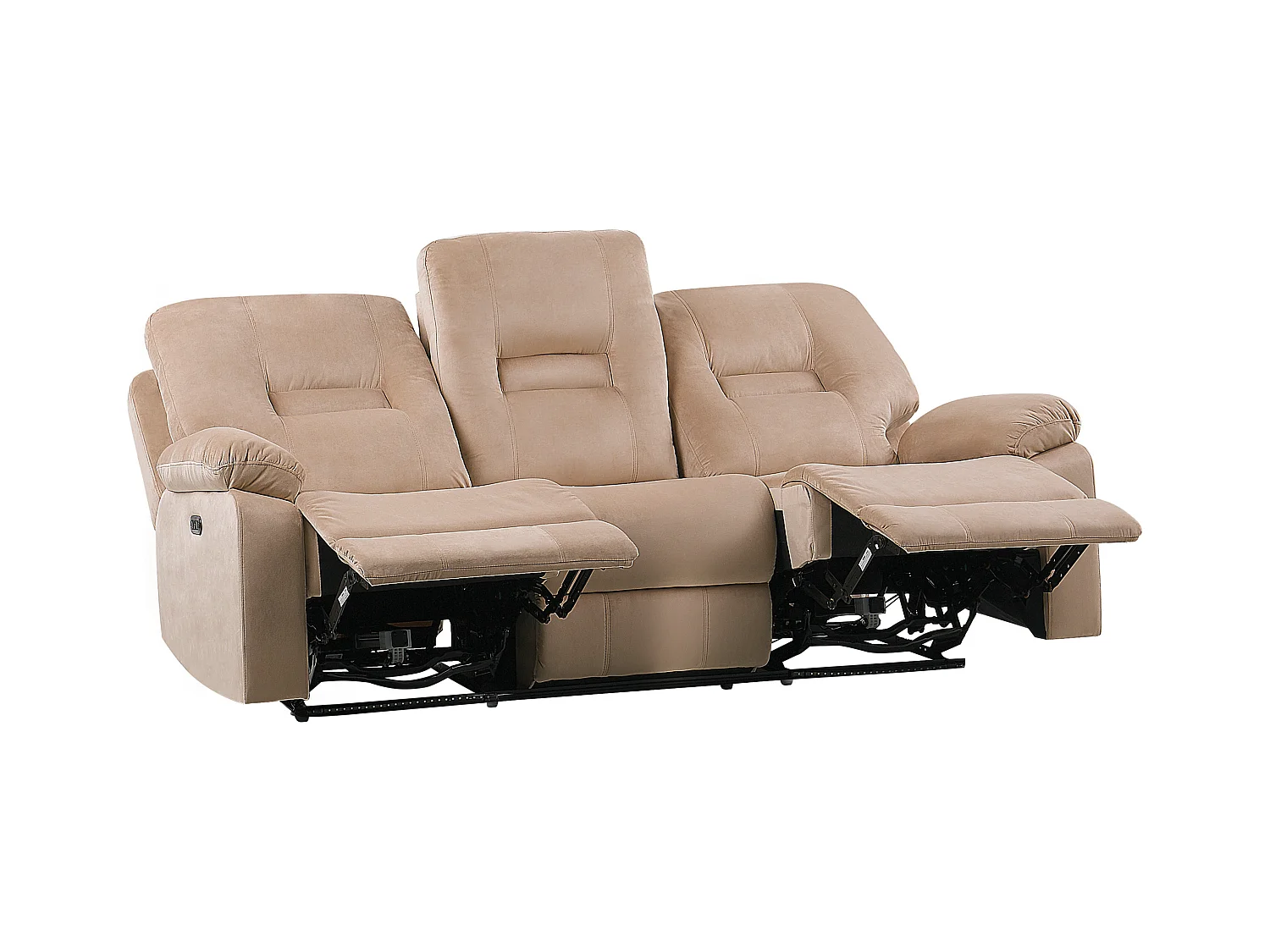 Canapé relax électrique 3 places BERGEN Velours Beige sable avec port USB