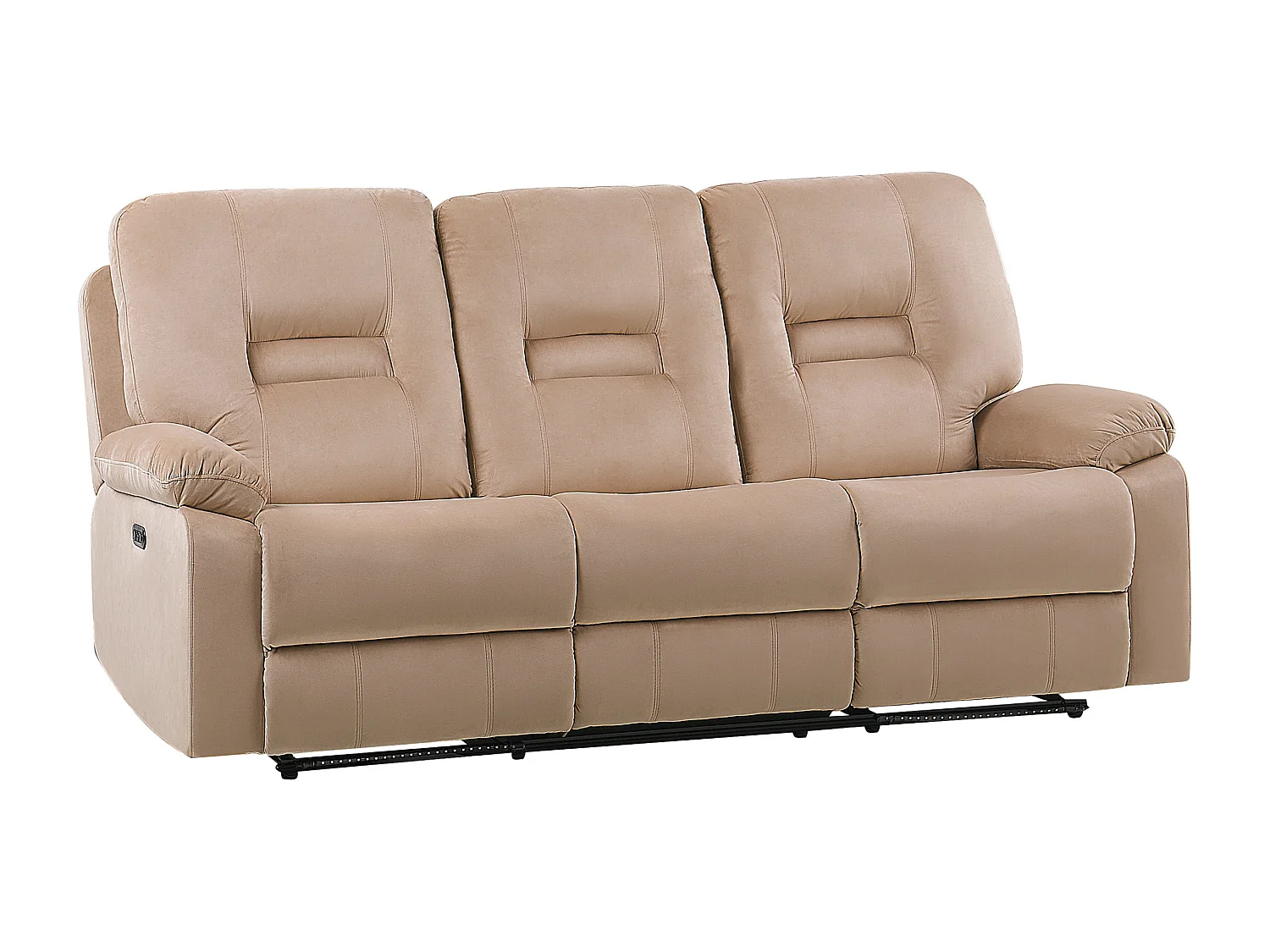 Canapé relax électrique 3 places BERGEN Velours Beige sable avec port USB