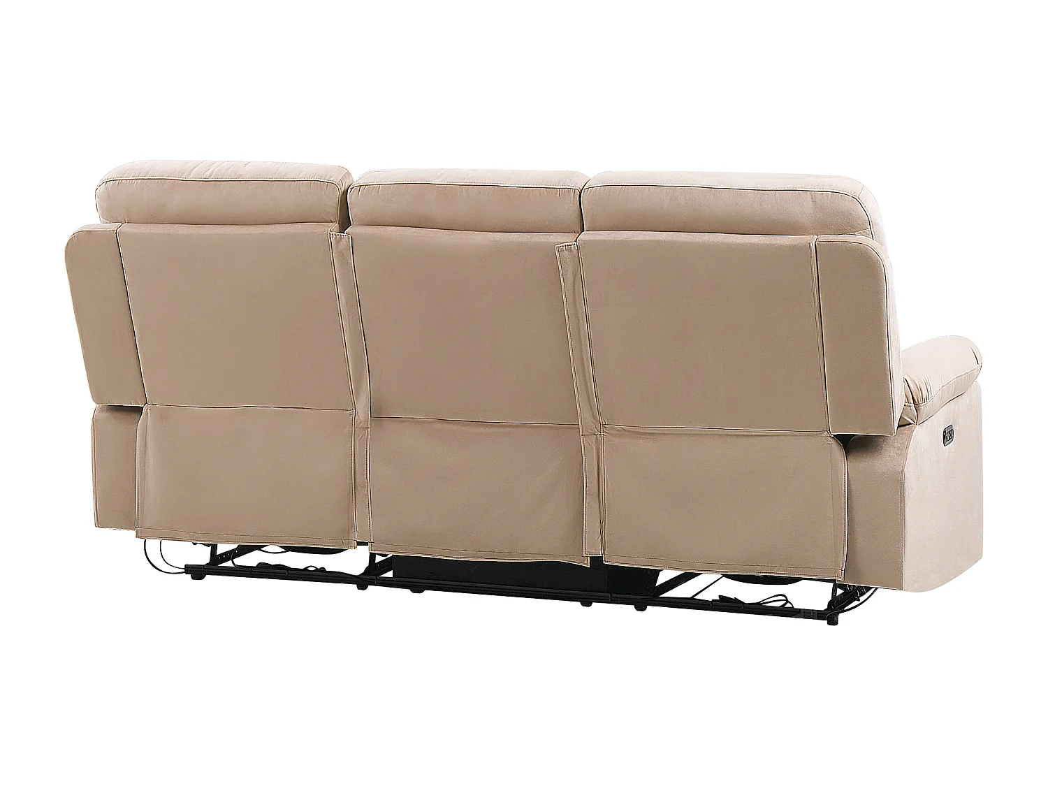 Canapé relax électrique 3 places BERGEN Velours Beige sable avec port USB
