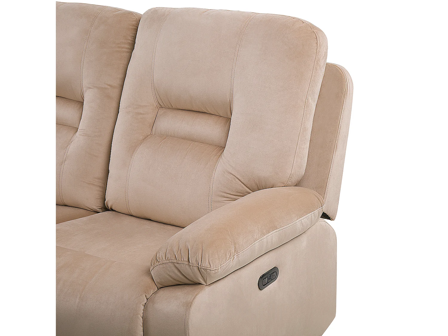 Canapé relax électrique 3 places BERGEN Velours Beige sable avec port USB