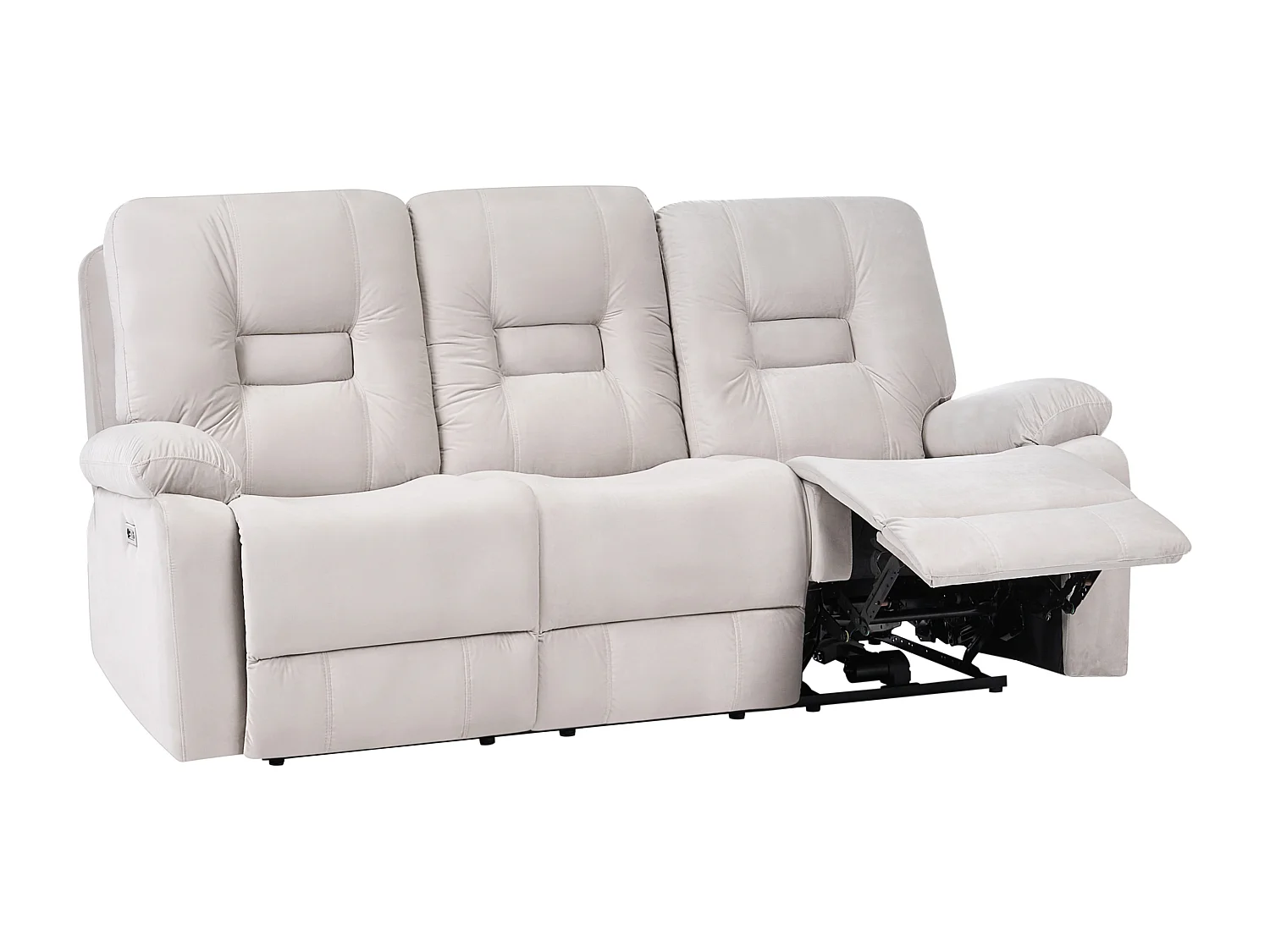 Sofá reclinable eléctrico BERGEN Terciopelo Arena con puerto USB 3 plazas