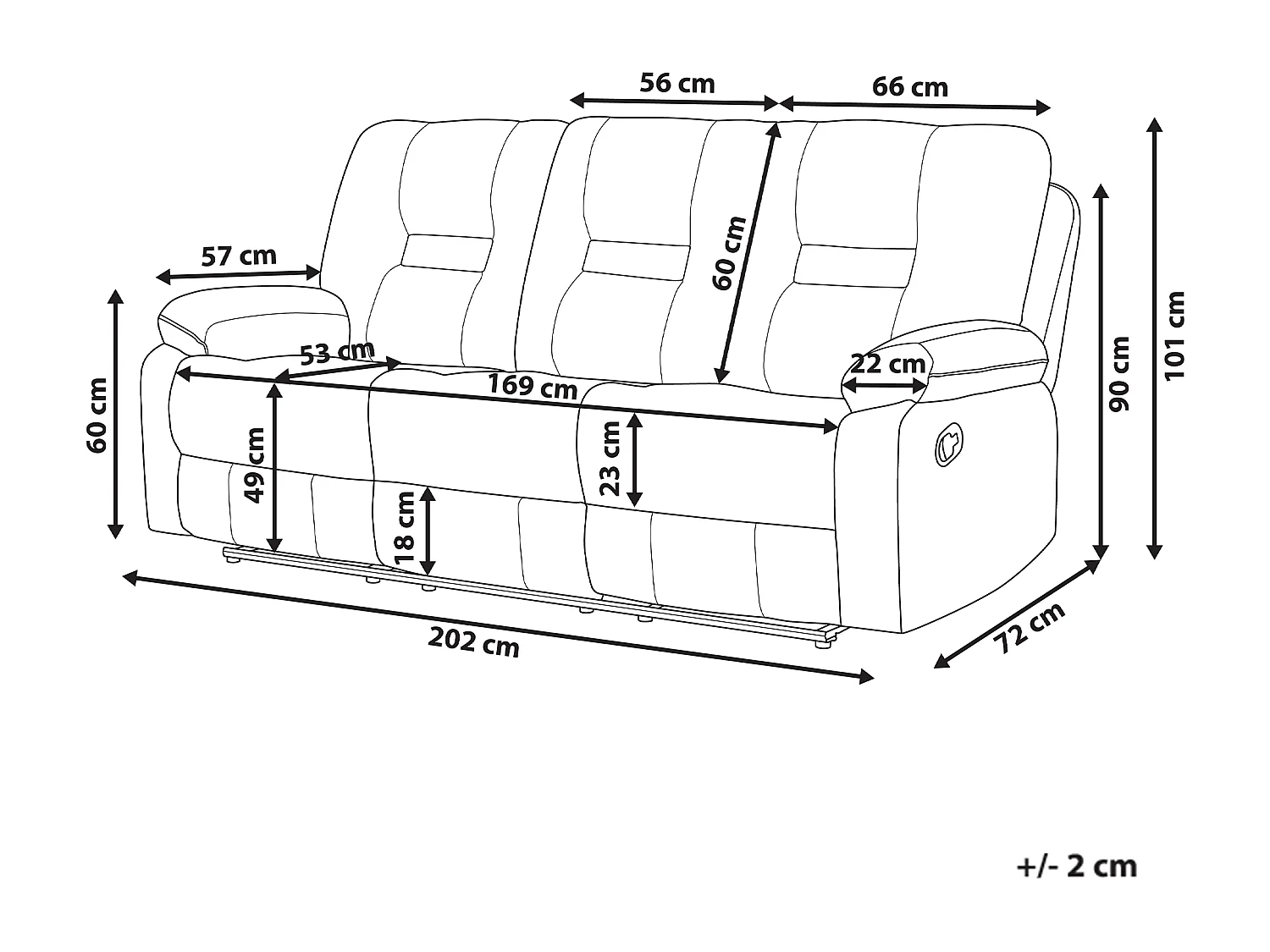 Sofá reclinable eléctrico BERGEN Terciopelo Arena con puerto USB 3 plazas