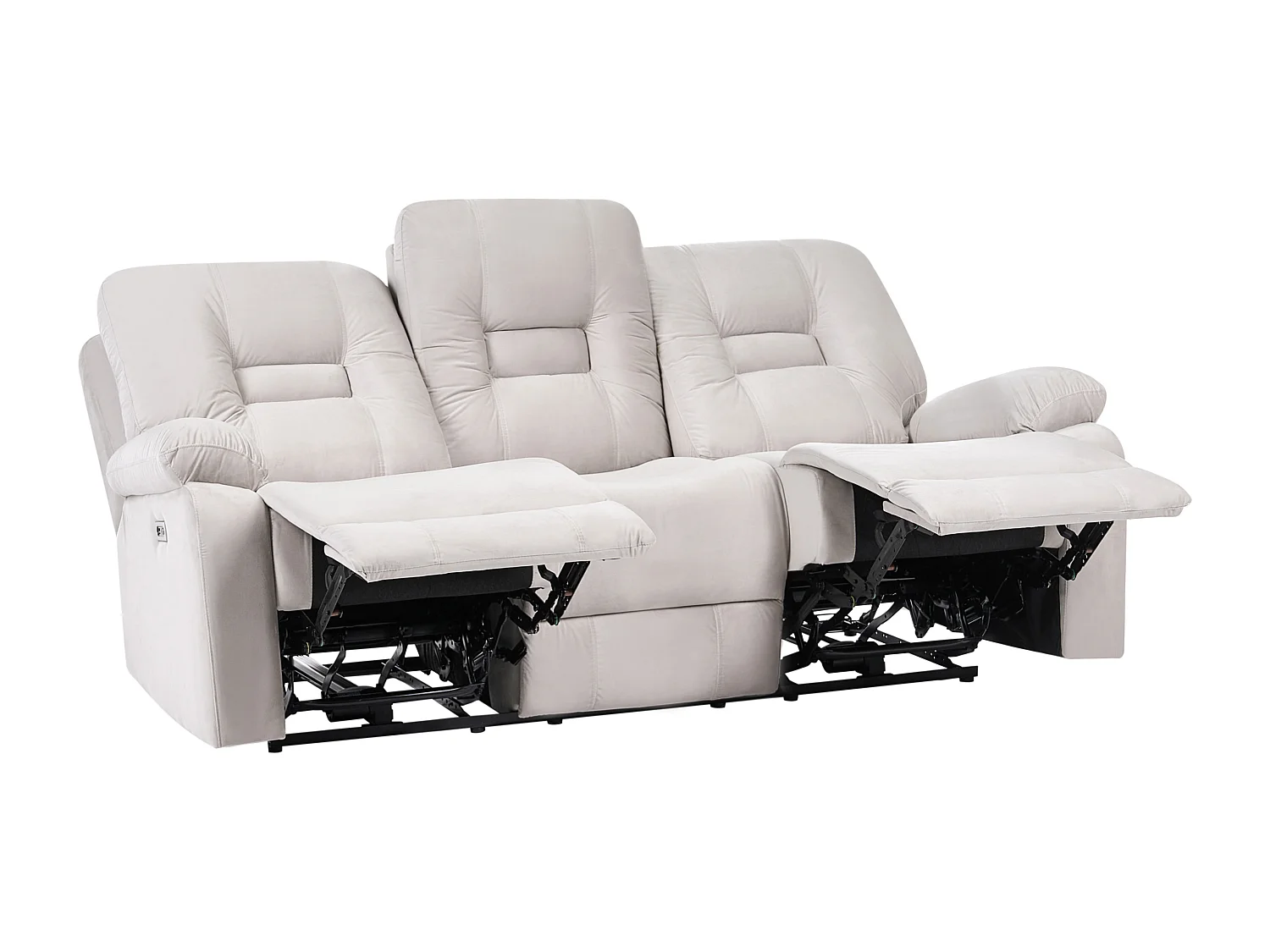 Sofá reclinable eléctrico BERGEN Terciopelo Arena con puerto USB 3 plazas