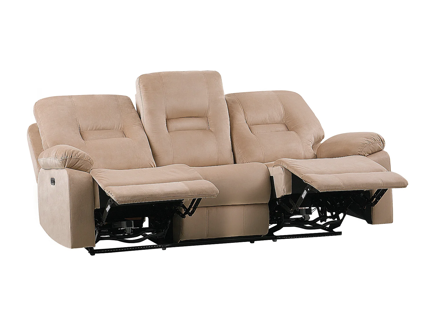 Canapé relax électrique BERGEN Velours Beige sable avec port USB 3 places