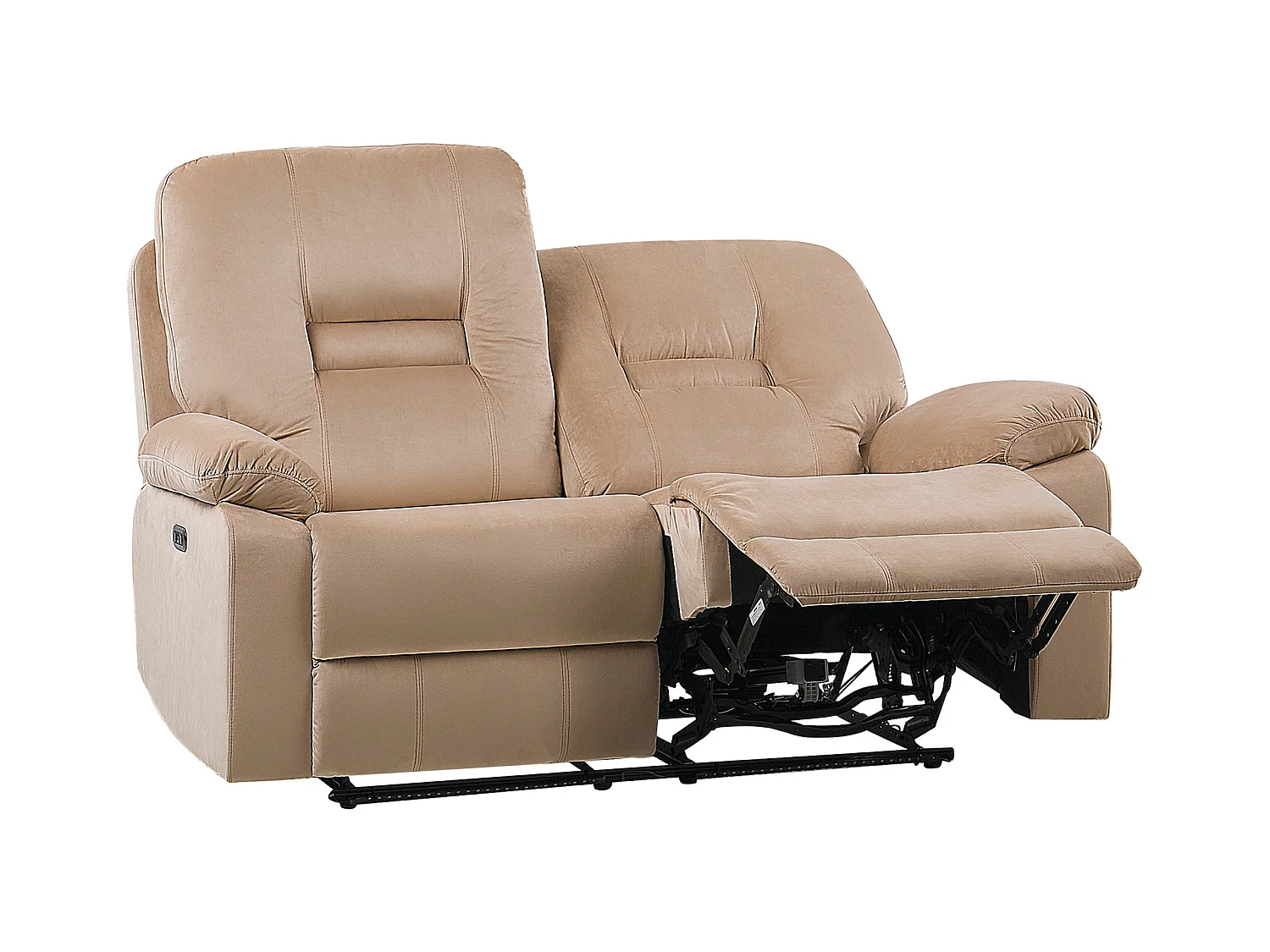 Canapé relax électrique 2 places BERGEN Velours Beige sable avec port USB