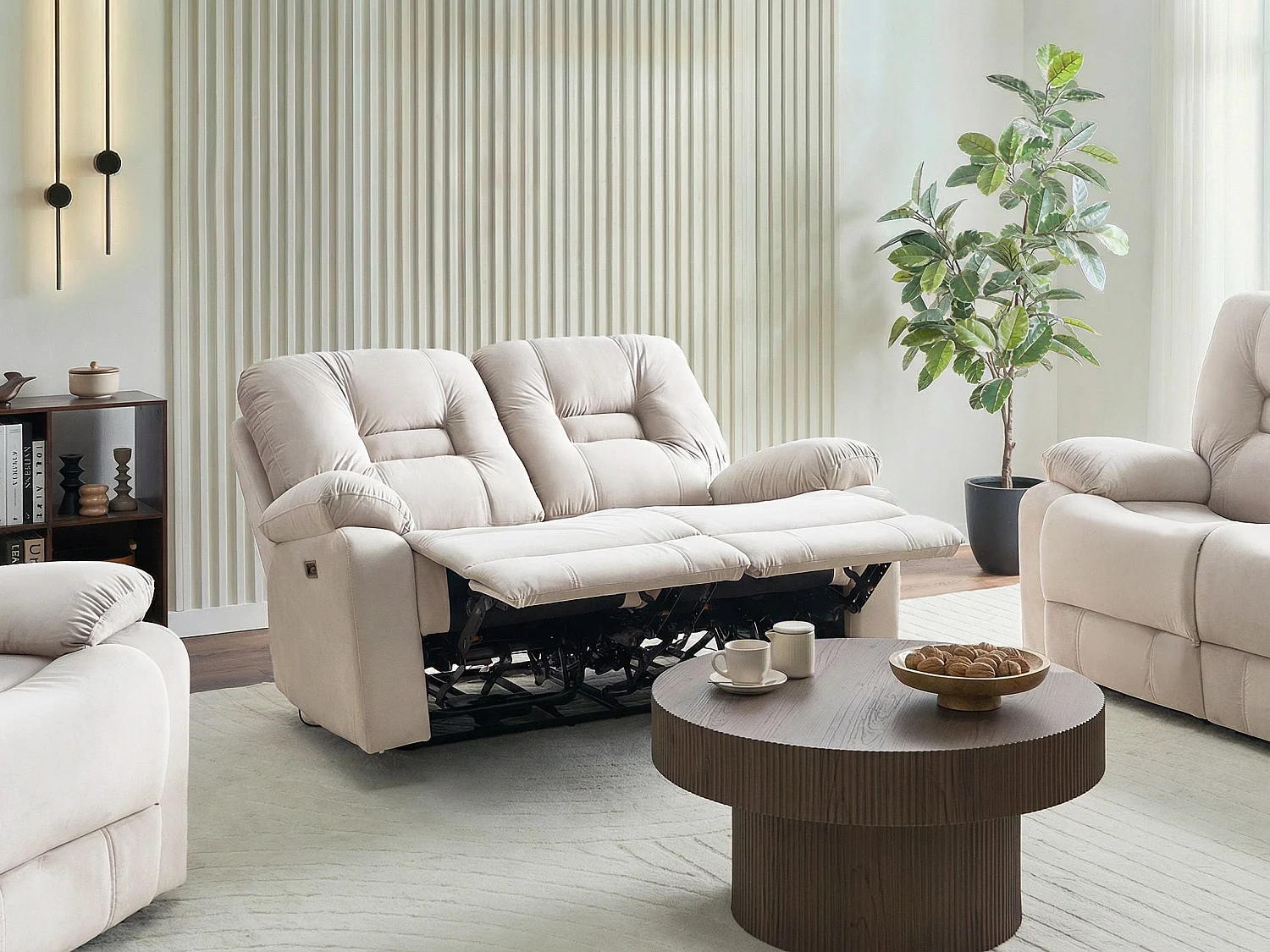 Canapé relax électrique 2 places BERGEN Velours Beige clair avec port USB