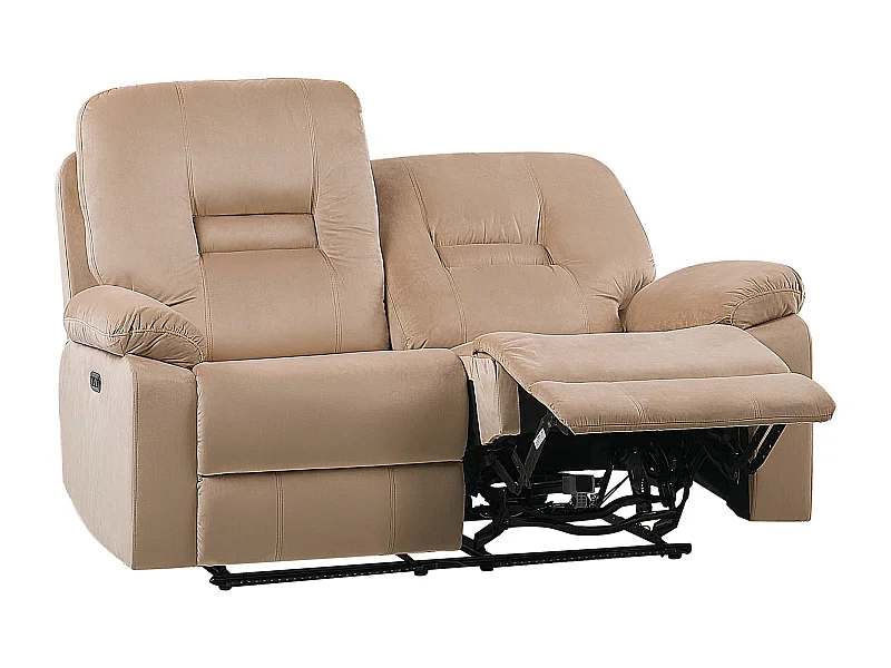 Sofa elektrisch verstellbar BERGEN Samtstoff Sandbeige mit USB-Anschluss 2-Sitzer