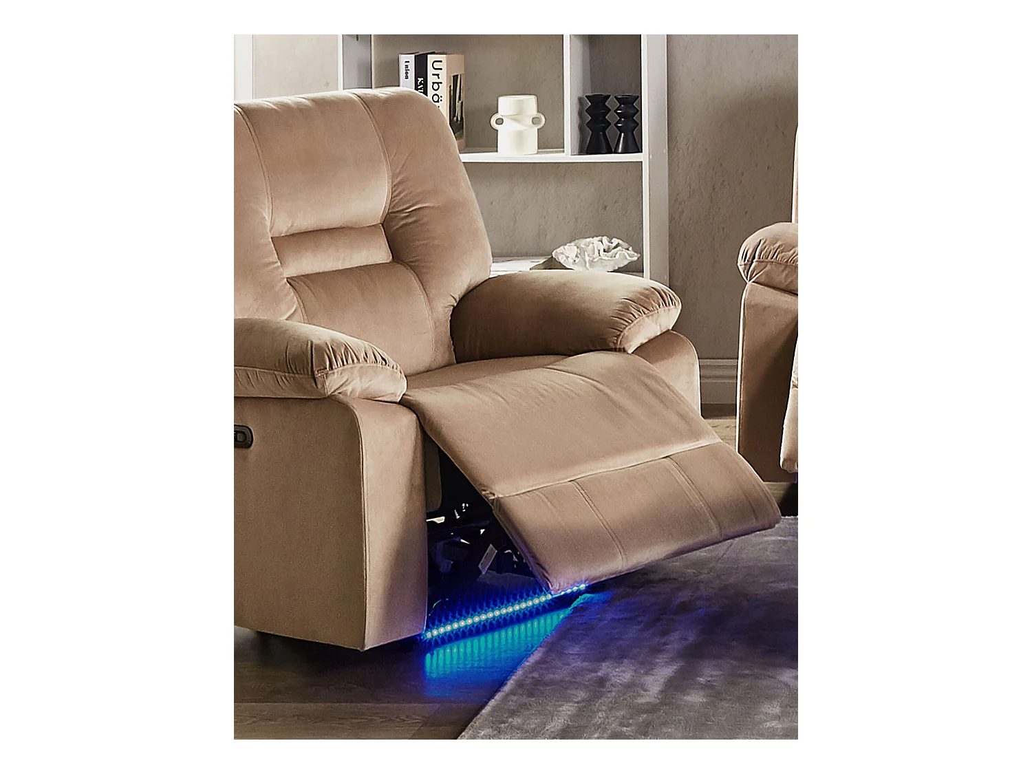 Elektrische relaxfauteuil BERGEN LED Fluweel Zandbeige