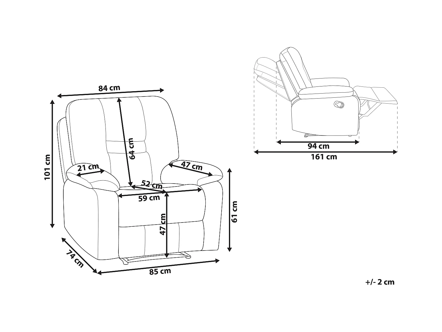 Elektrische relaxfauteuil BERGEN LED Fluweel Zandbeige