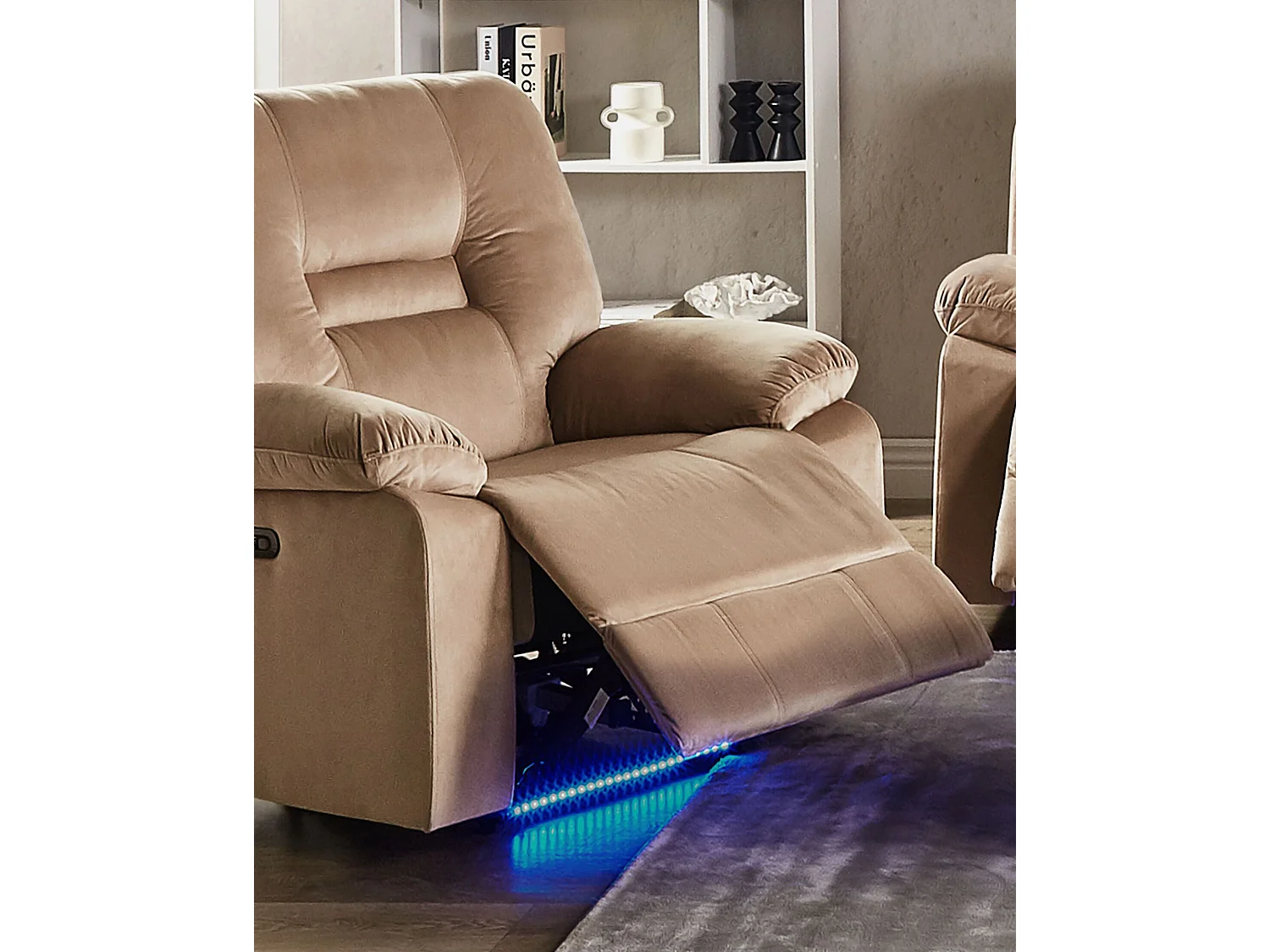 Elektrischer Fernsehsessel BERGEN LED Samtstoff Sandbeige