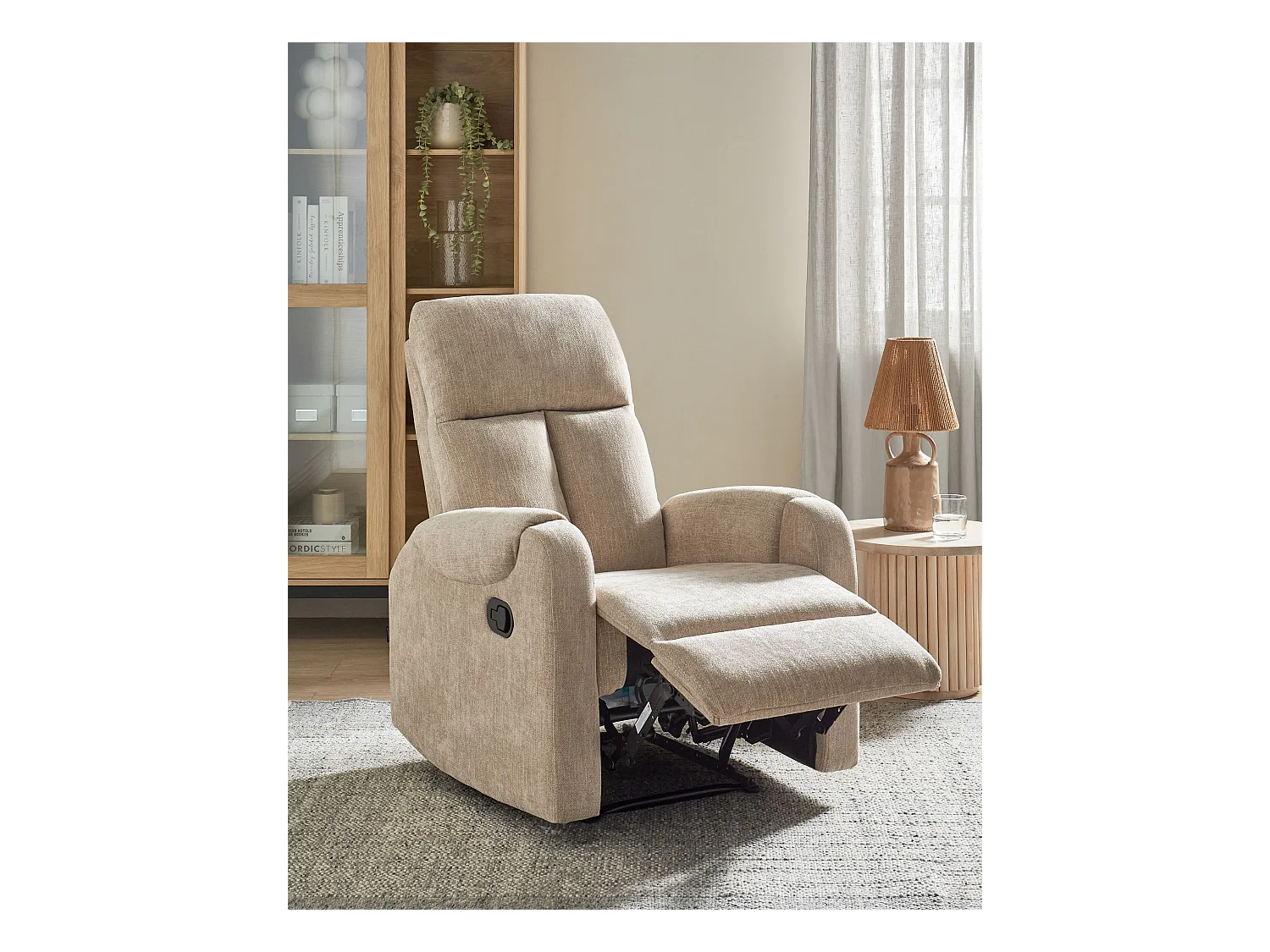 Fauteuil inclinable SOMERO Repose-pieds inclus Tissu Beige