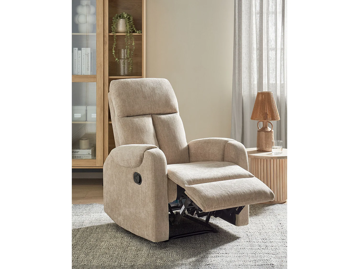 Fauteuil inclinable SOMERO Repose-pieds inclus Tissu Beige