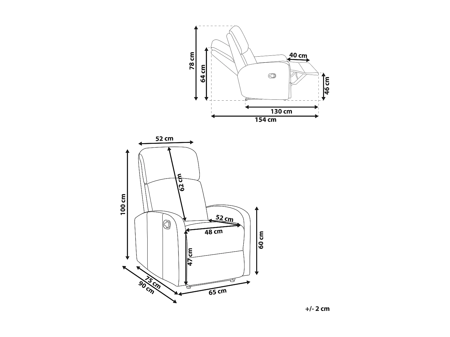 Fauteuil inclinable VIRRAT Repose-pieds inclus Cuir PU Blanc
