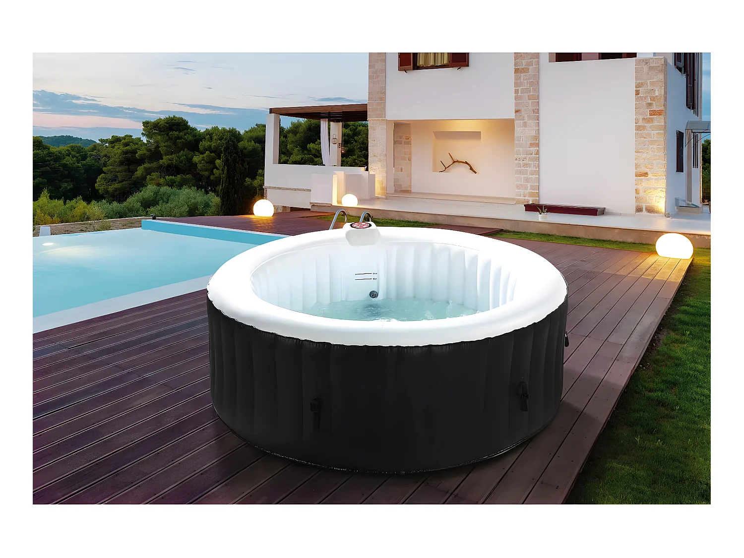 Spa gonflable rond en PVC "S.tropez" - 6 places - Noir/Blanc