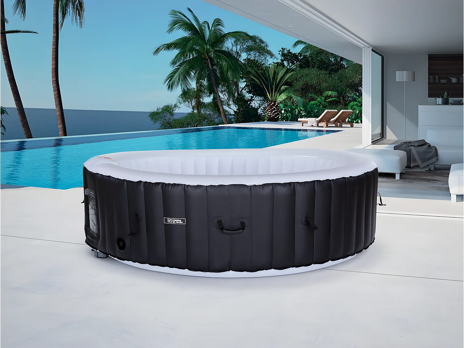 Opblaasbare spa "Saint Tropez" van PVC - 6 plaatsen - Zwart met 130 bubbelsproeiers en krachtig verwarmingssysteem