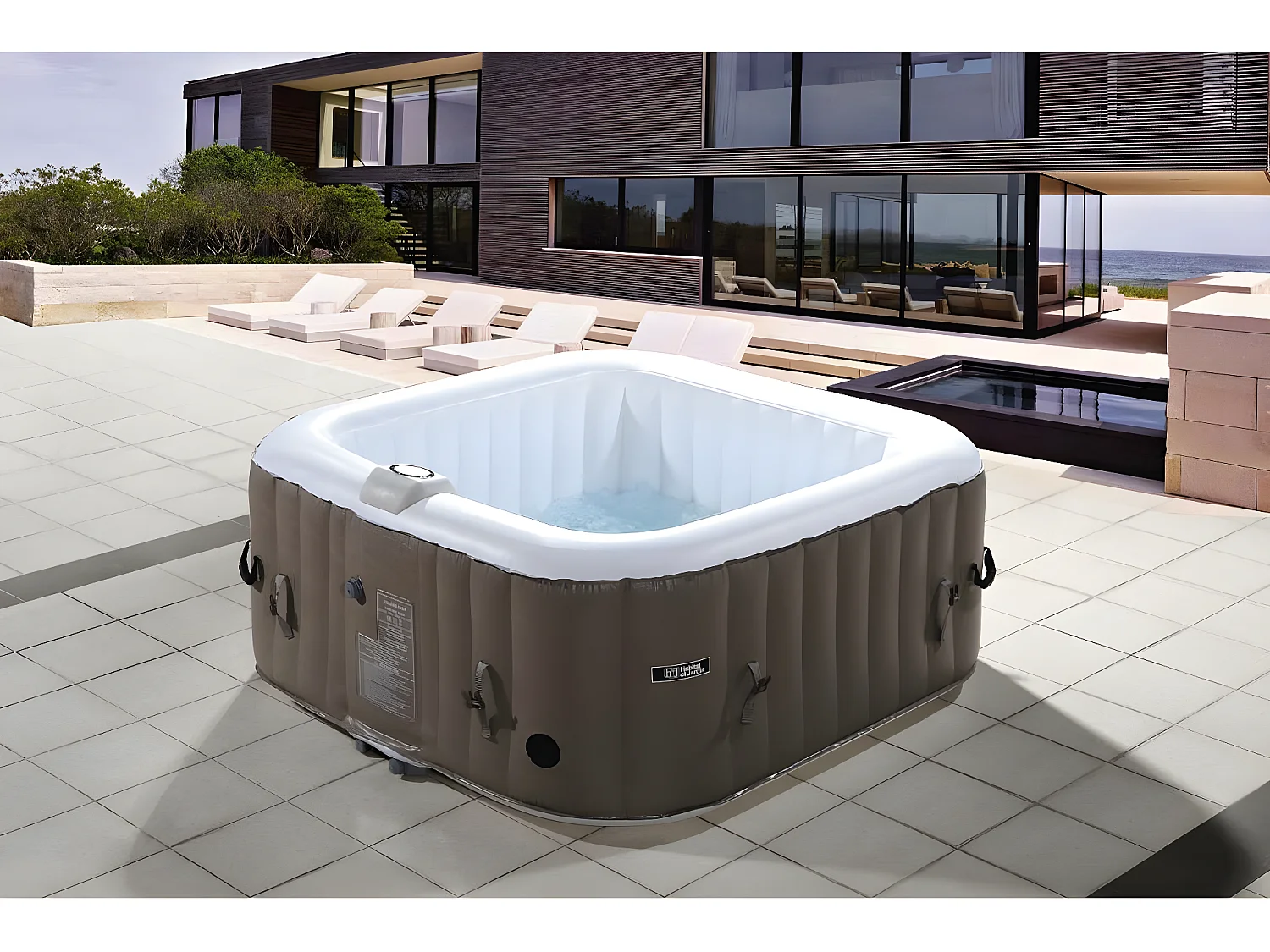 Aufblasbarer viereckiger Whirlpool aus PVC "MONAC"  - 4 Personen - Creme/Weiß