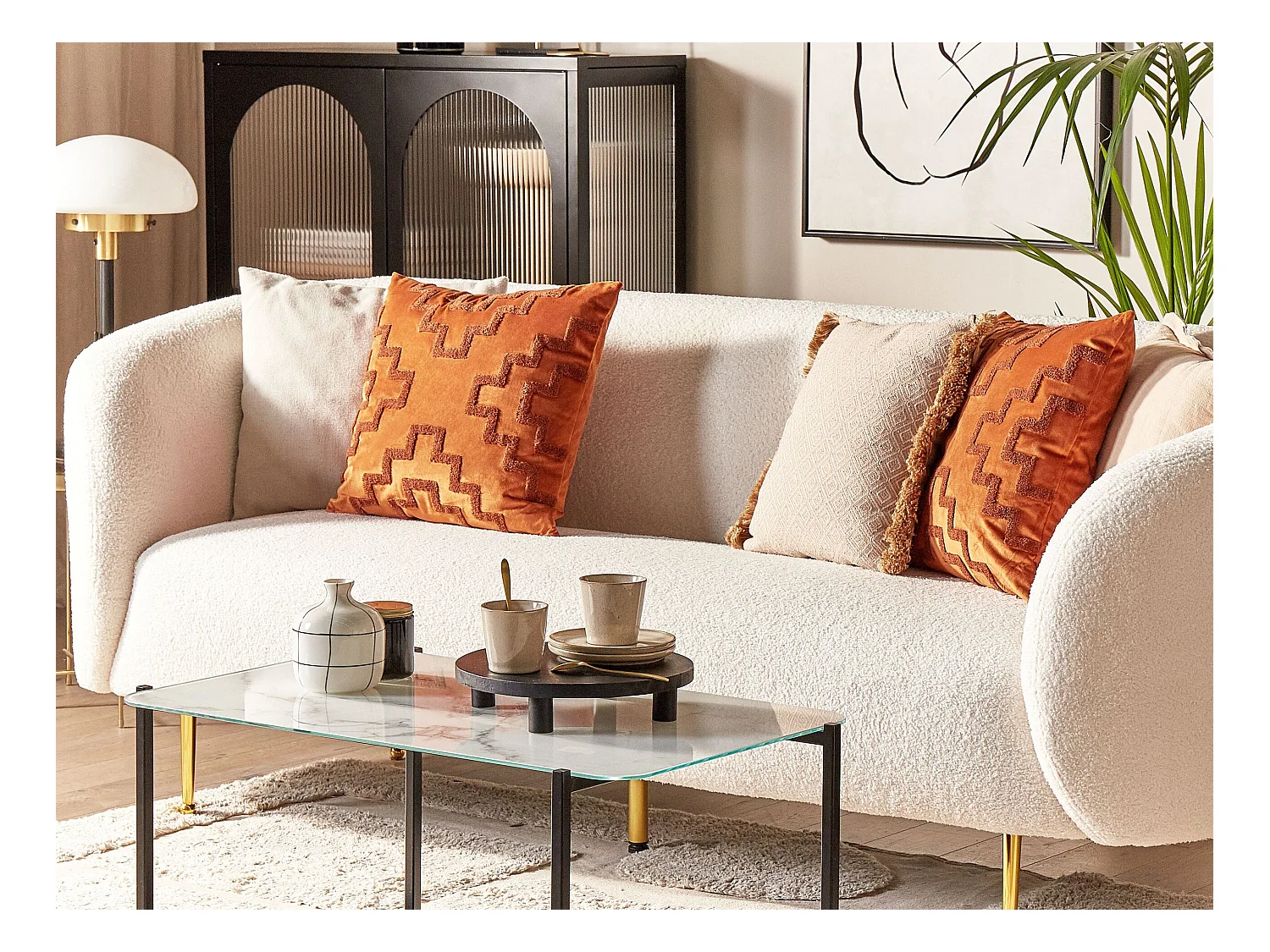 Set van 2 decoratieve kussens SERGIPE Fluweel 45 x 45 cm Oranje Geometrisch patroon