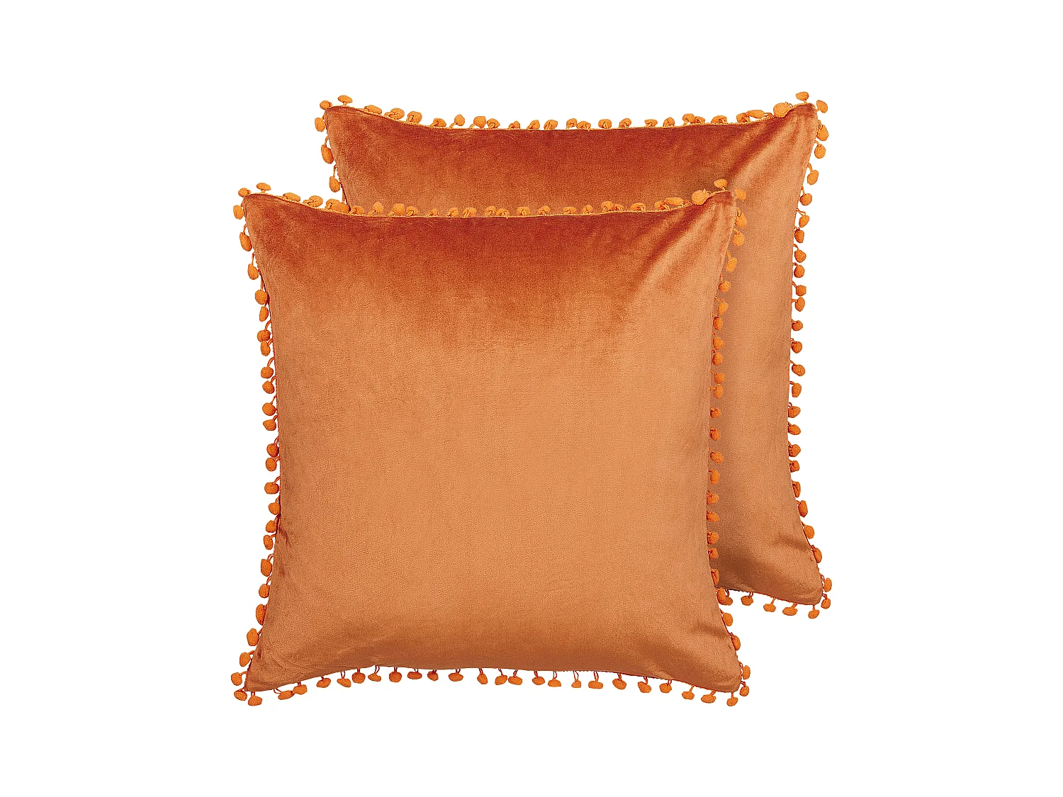 Dekokissen mit Füllung 2er Set Samt orange mit Mini-Pompons 45 x 45 cm Aerangis