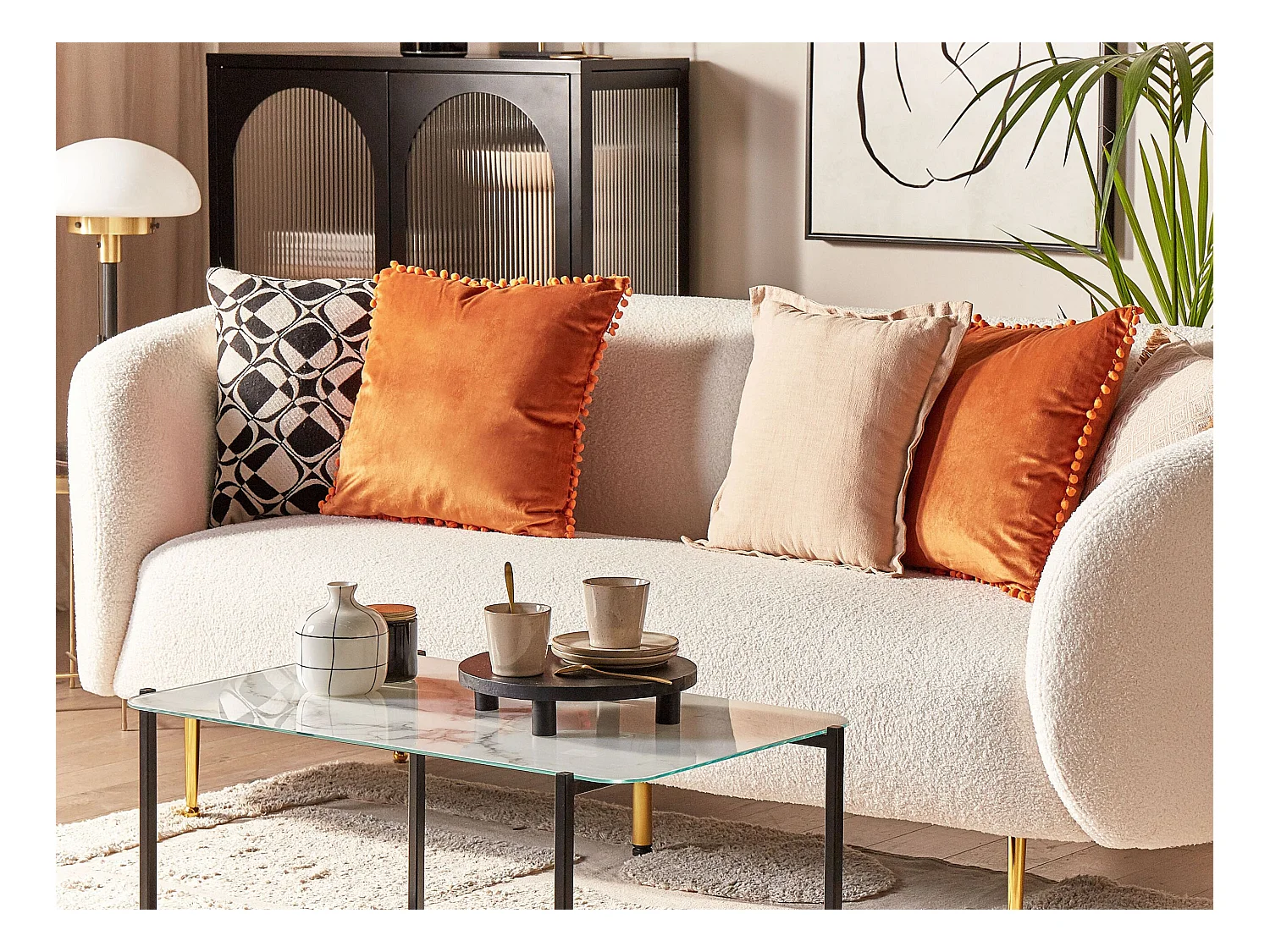 Lot de 2 coussins décoratifs AERANGIS Velours 45 x 45 cm Orange Unicolore
