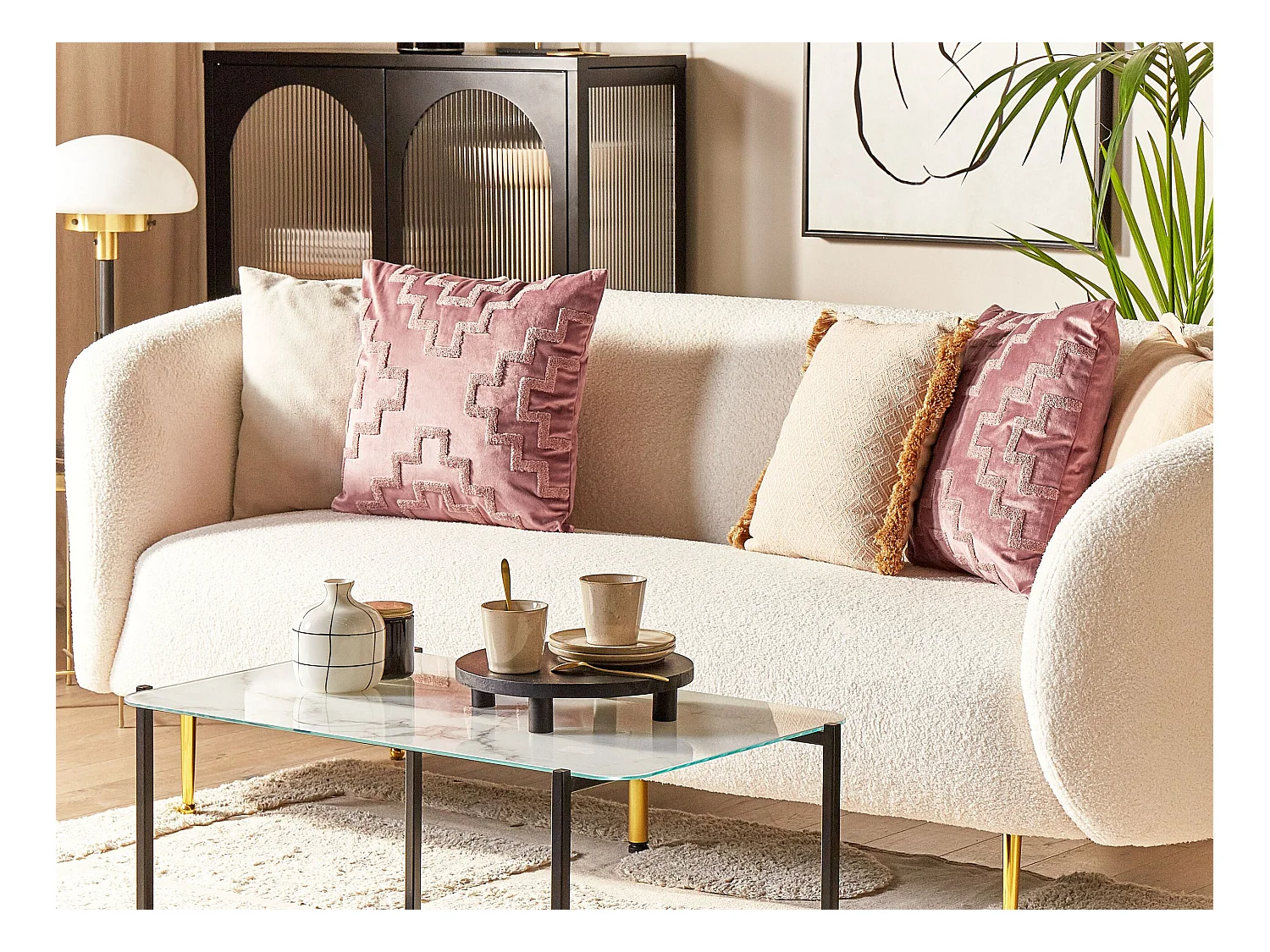 Conjunto de 2 almofadas decorativas SERGIPE Veludo 45 x 45 cm Rosa Padrão geométrico