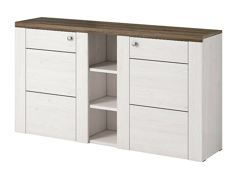 Design-Buffet 155cm für Wohnzimmer in Weiß mit Holzeffekt und Eiche, Kollektion SANTIAGO.