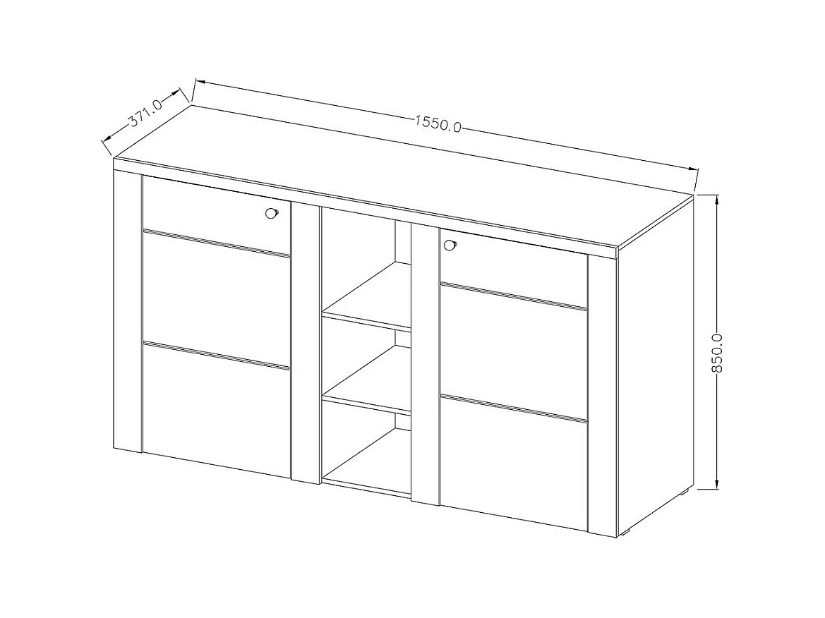 Buffet design 155cm per soggiorno colore bianco effetto legno e quercia collezione SANTIAGO.
