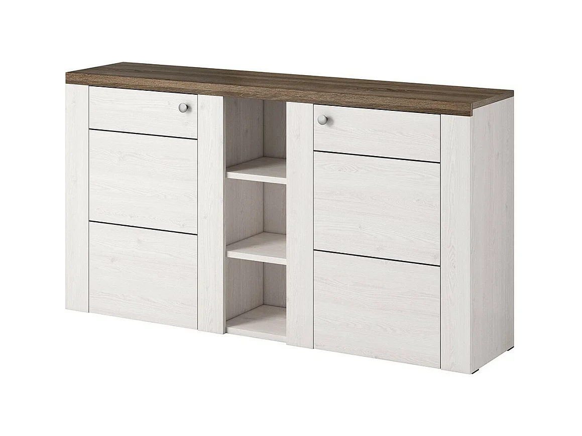 Buffet design 155cm pour salon couleur blanc effet bois et chêne collection SANTIAGO.