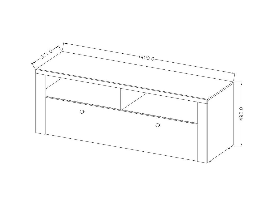 Móvel para TV 140cm coleção SANTIAGO. Cor branca com efeito de madeira e carvalho. 1 Porta.