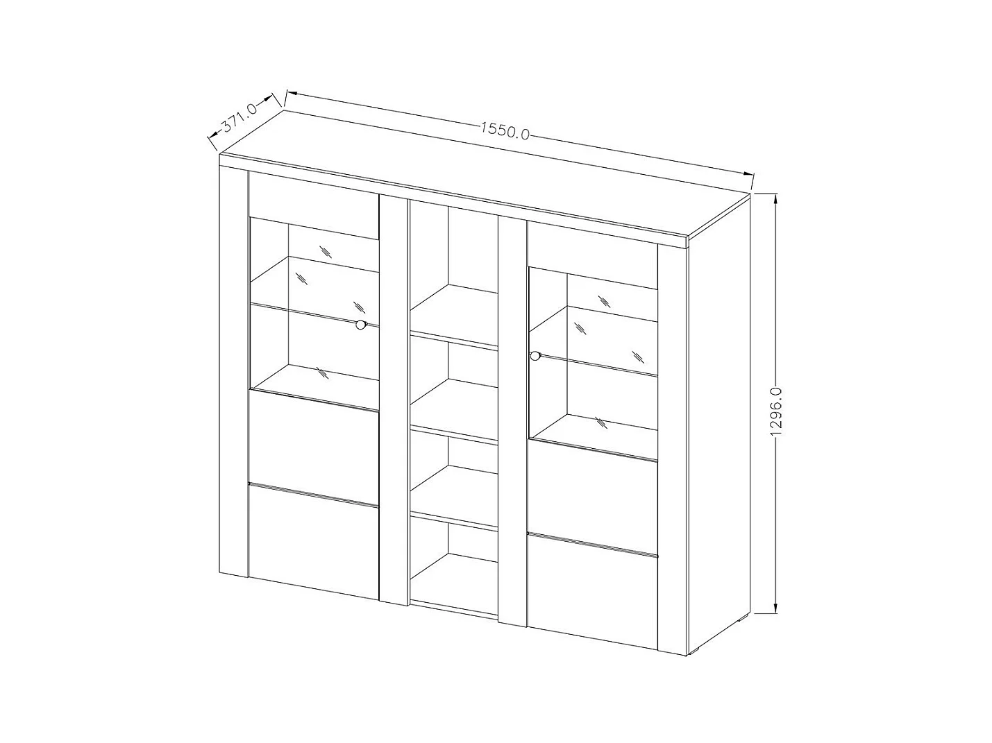 Cristaleira design com 2 portas para sala de estar na cor branca com efeito de madeira e carvalho. Coleção SANTIAGO.