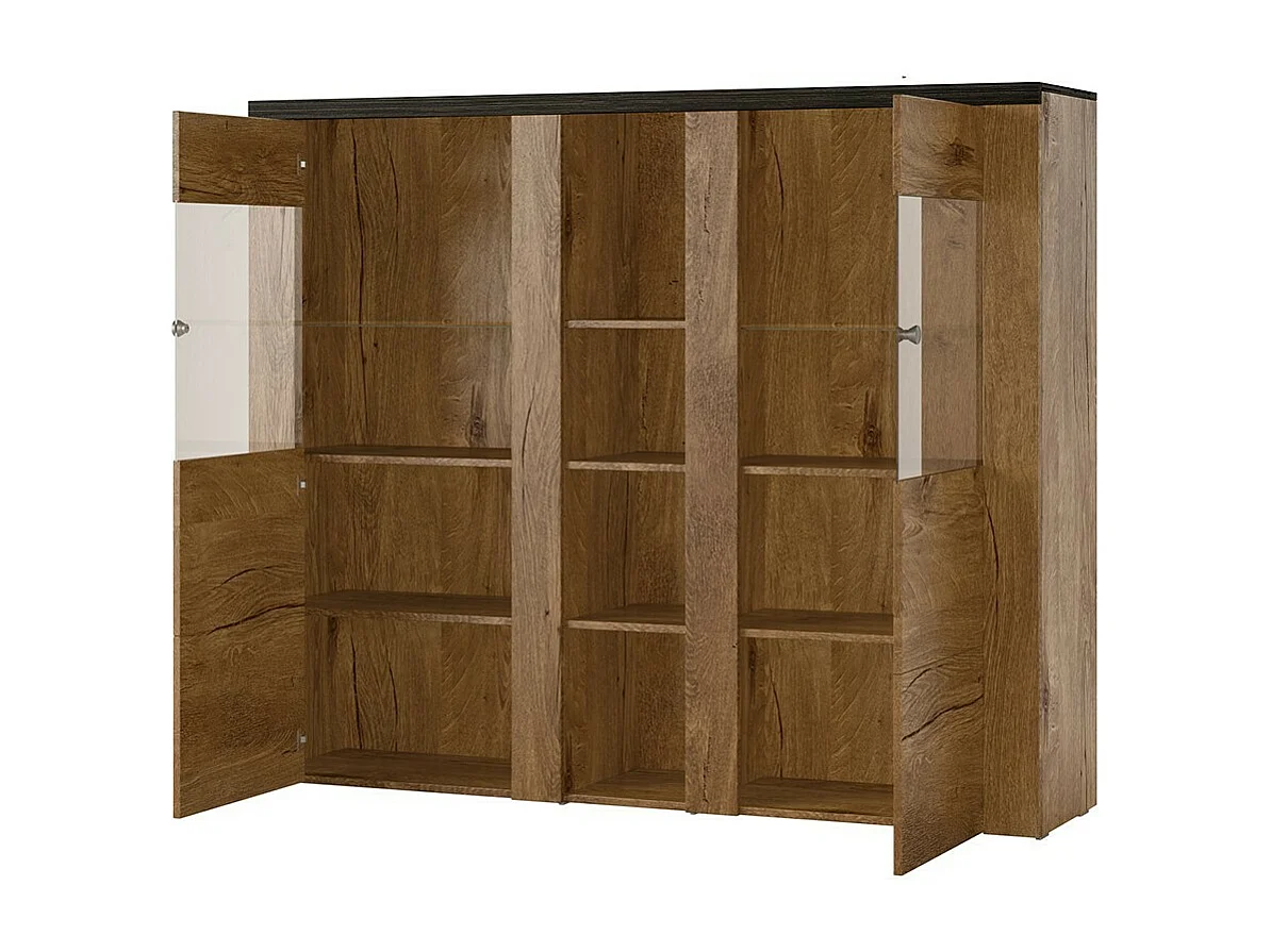 Credenza design a 2 porte per soggiorno colore bianco effetto legno e rovere. Collezione SANTIAGO.